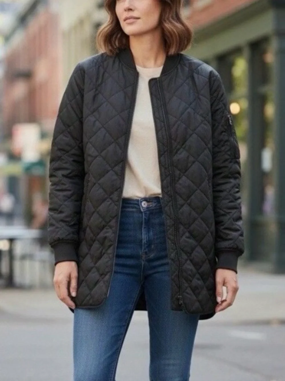 New! Banana Republic Black Quilted Long  Jacket